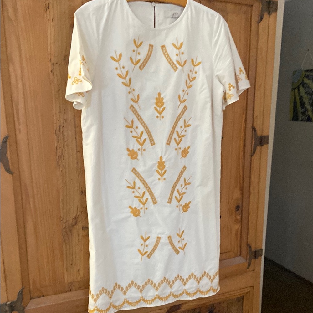 Loft White Dress with Gold Embroidery